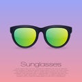 Black sunglasses with gradient mirror Lens. isolated illustration on gradient background with text for banner. Royalty Free Stock Photo
